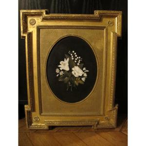 Bouquet de fleurs en marqueterie de marbre  XIX