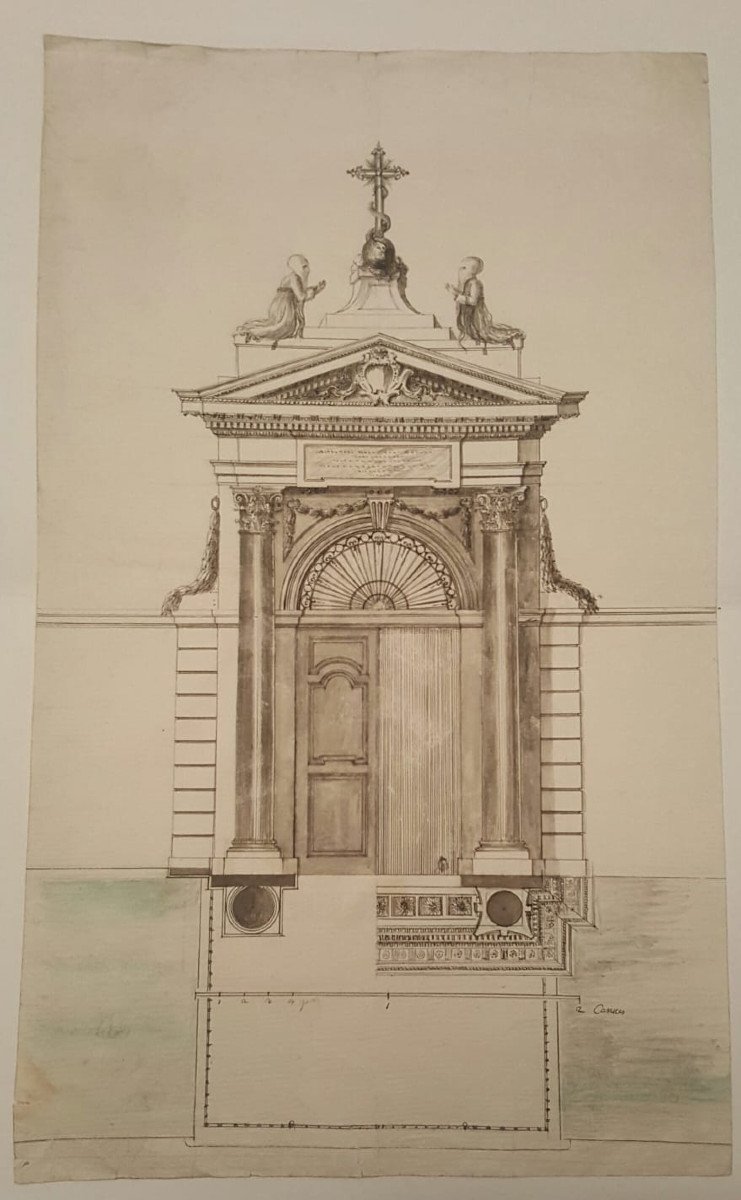 Architecture: Chapel Facade Drawing, Possibly Jesuit, 2nd Half Of The 18th Century