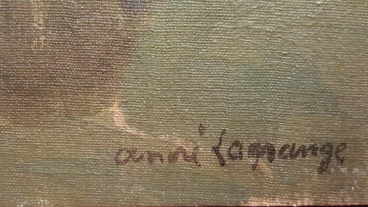 André Lagrange: Territet And The Mouth Of The Rhone In Lake Geneva, Oil On Cardboard-photo-4