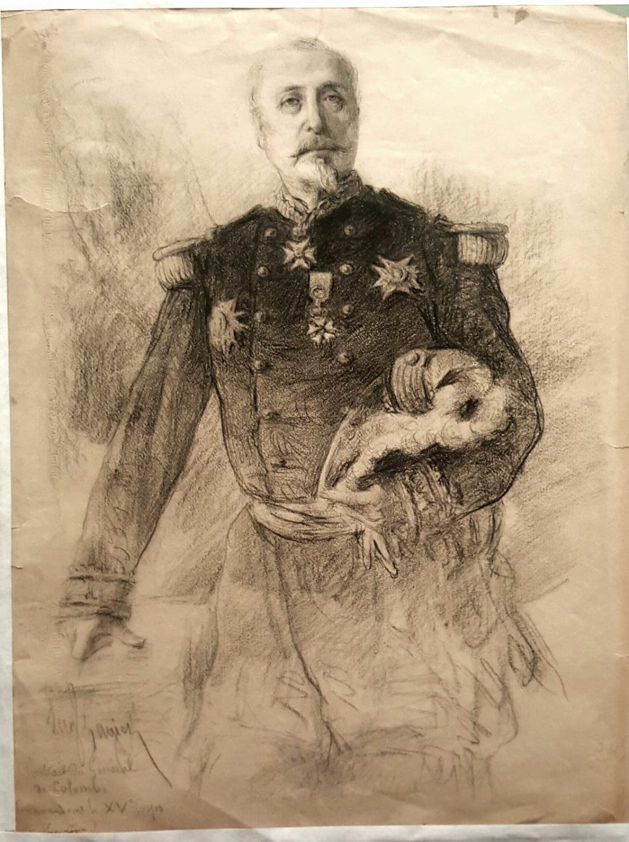 Eugène Lagier: Portrait Of General Columbus, Drawing