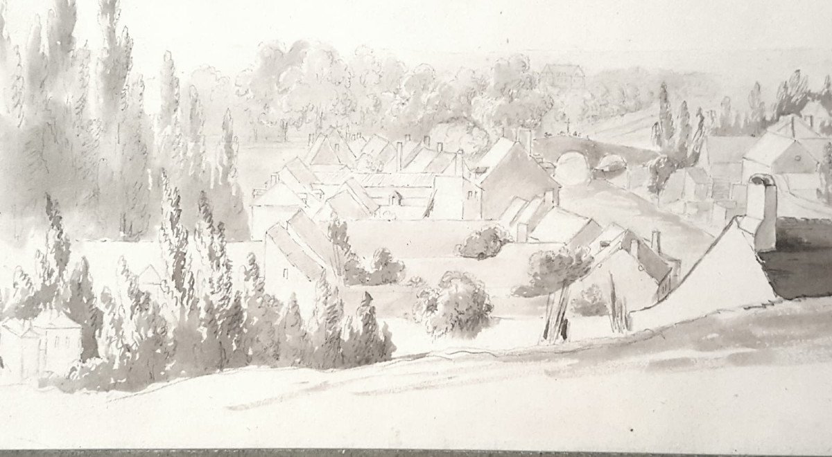 Vue de Montargis, 1834, Dessin plume et lavis gris-photo-3