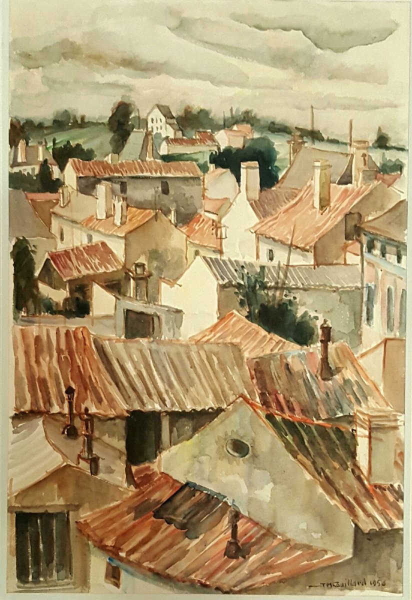 The Roofs At Jaunay-clan, Watercolor By Jean Marie Couillard