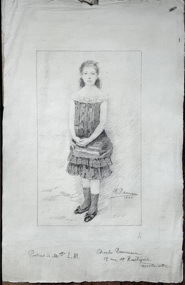 Charles Bruno: Full-length Drawing Of A Little Girl (mademoiselle Lm)