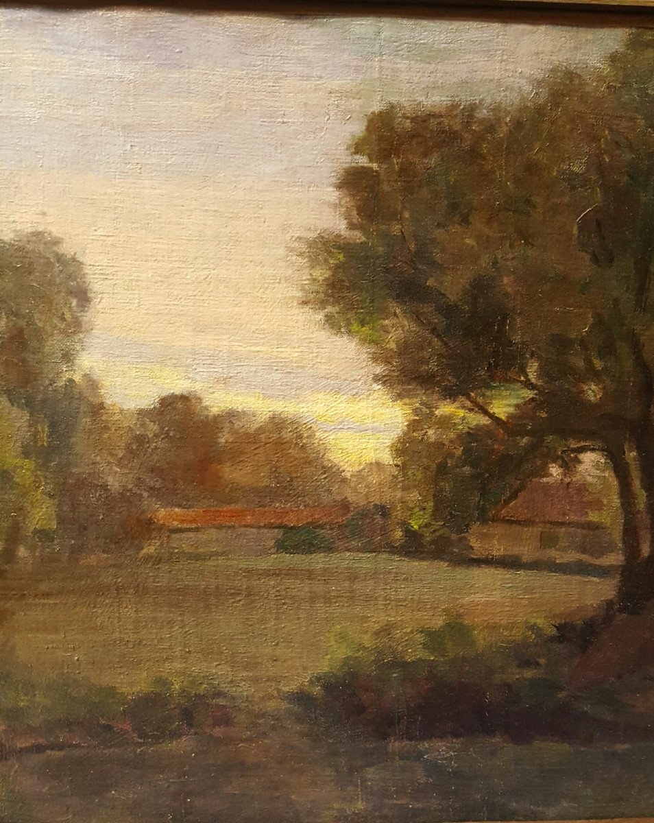 Poitevin Landscape By Gaston Cantin, Oil On Canvas-photo-2