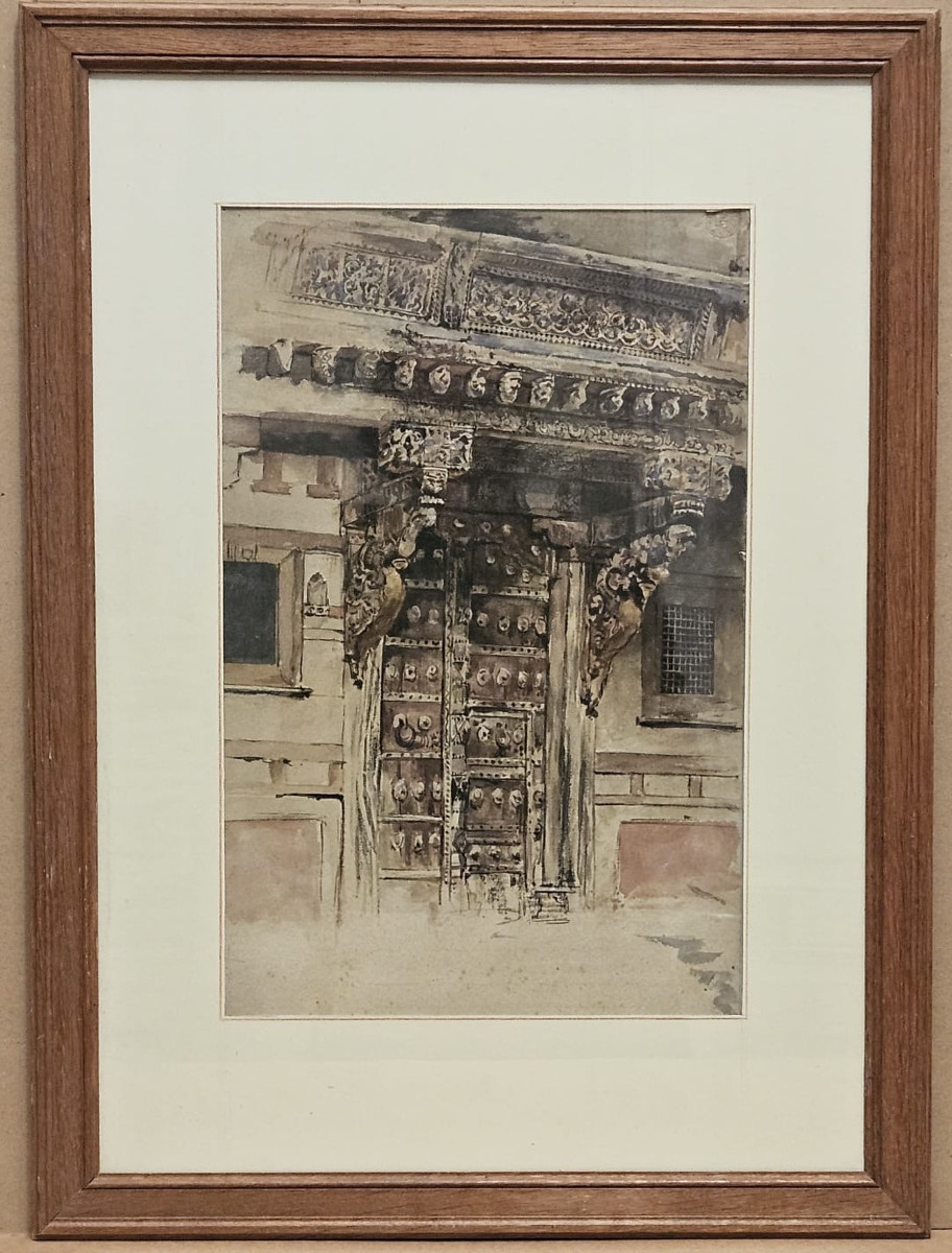 Rajasthan House Door By Marcel Jambon, Watercolor-photo-2