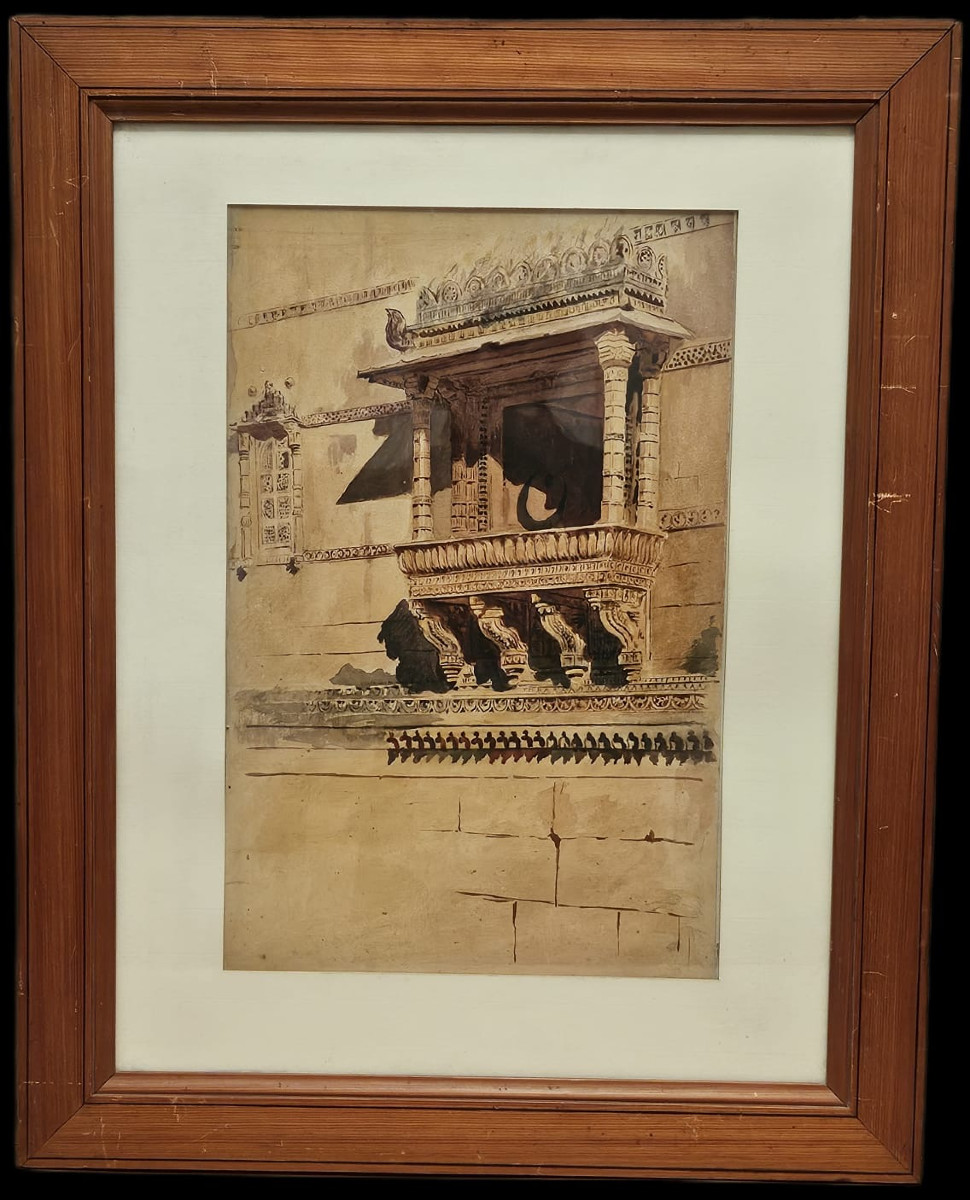 Balcony Window Of A House In Rajasthan By Marcel Jambon, Watercolor-photo-2