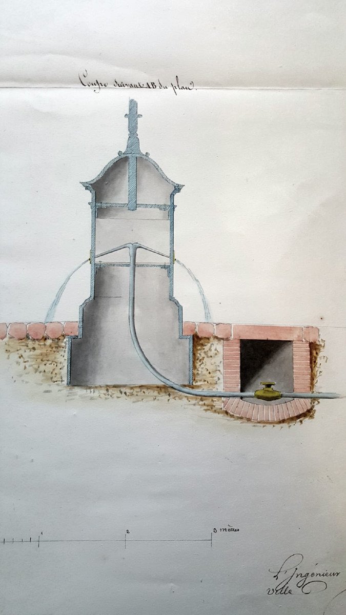 Project For A Fountain For The City Of Le Havre By The Architect Lemarni, 19th Century-photo-3
