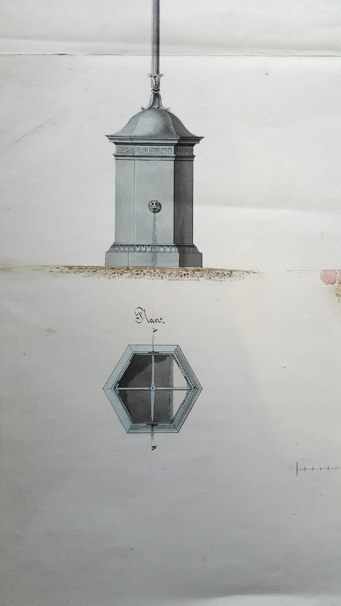 Project For A Fountain For The City Of Le Havre By The Architect Lemarni, 19th Century-photo-4