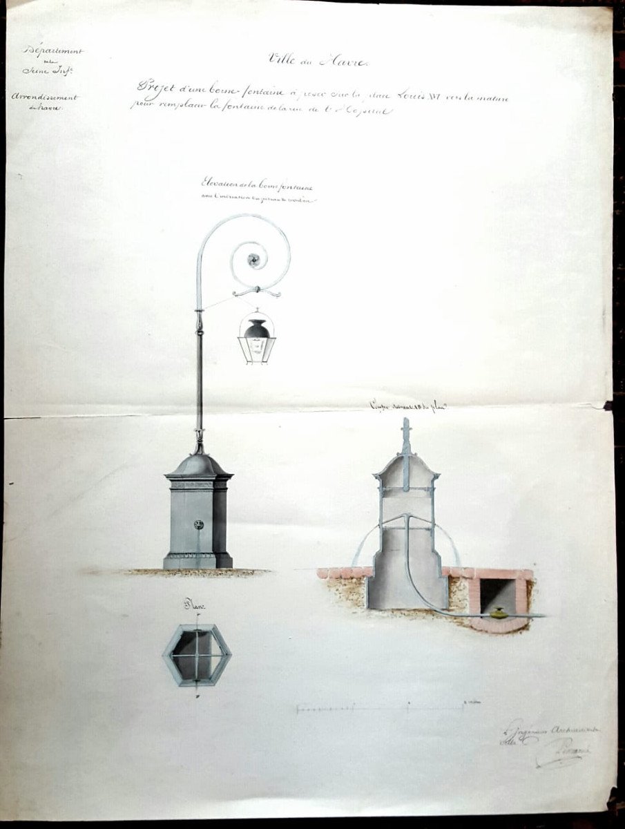 Project For A Fountain For The City Of Le Havre By The Architect Lemarni, 19th Century