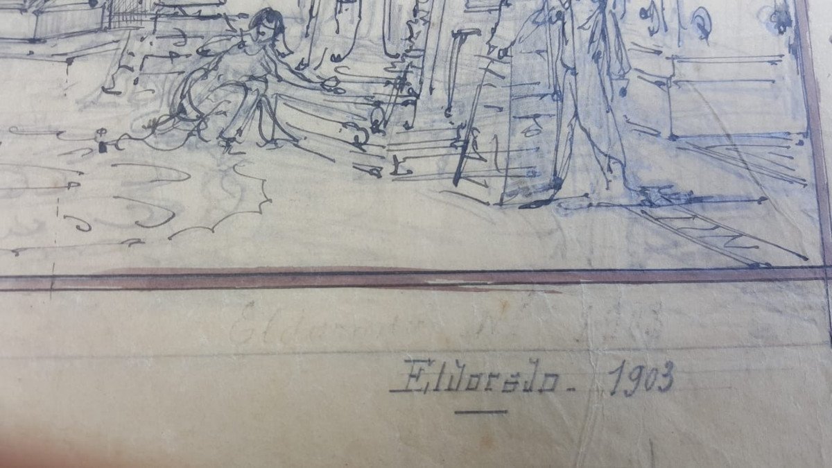 Décor d'opéra pour"Eldorado" 1903, plume sur papier calque, Atelier Jambon-bailly-photo-2