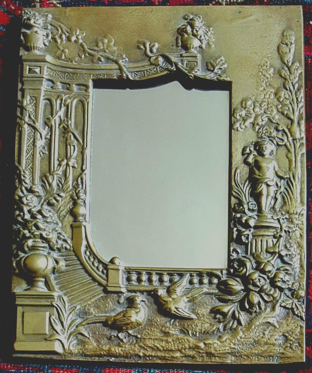 Bronze Mirror, Signed Péré, 1917