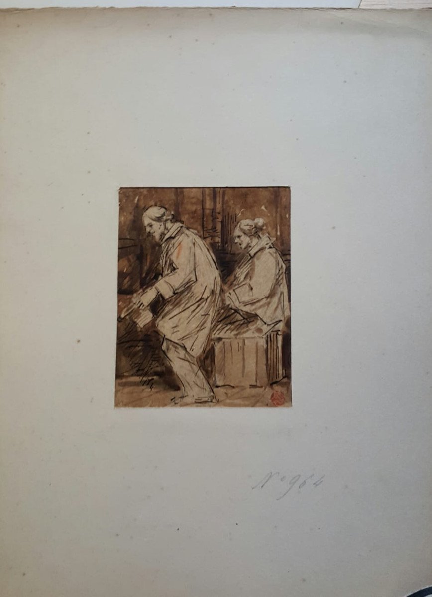 Georges Arthur Jacquin, Couple, Ink And Wash-photo-3