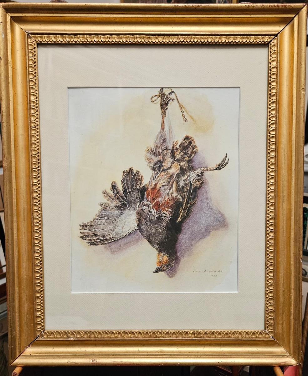 La perdrix morte de Wenix, aquarelle de Nicole Nivlet, 1988