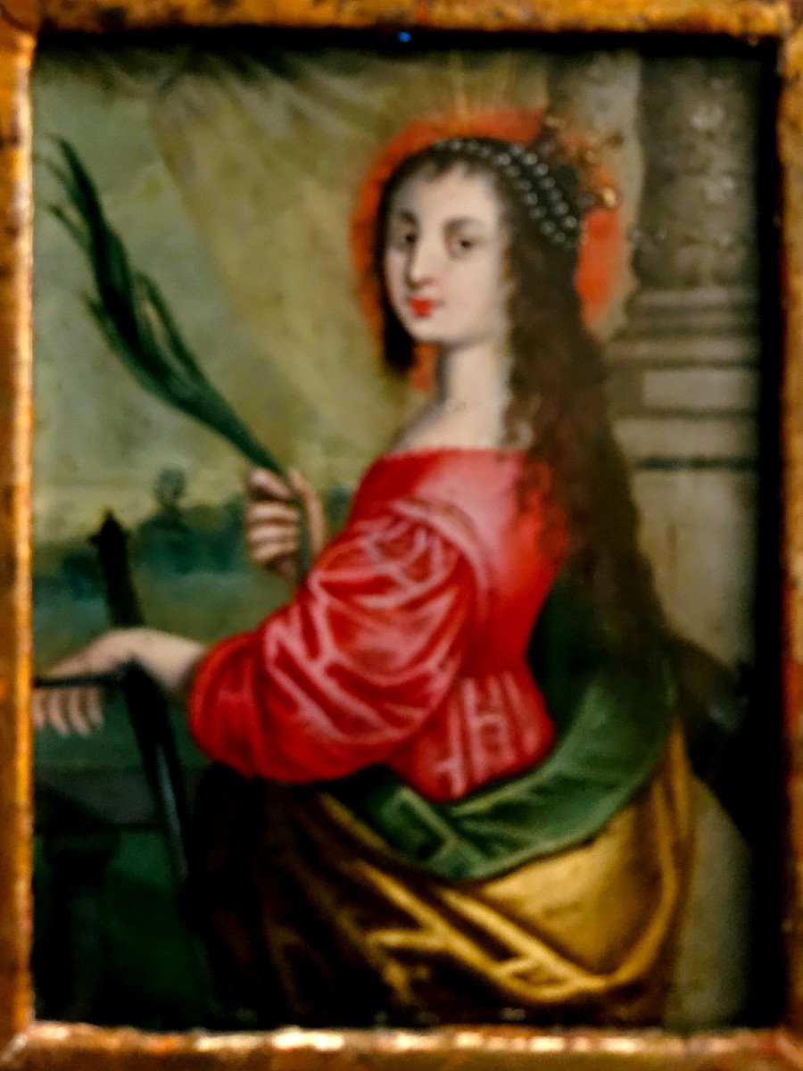 Sainte Catherine martyre, huile sur cuivre, début XVIIIème-photo-2