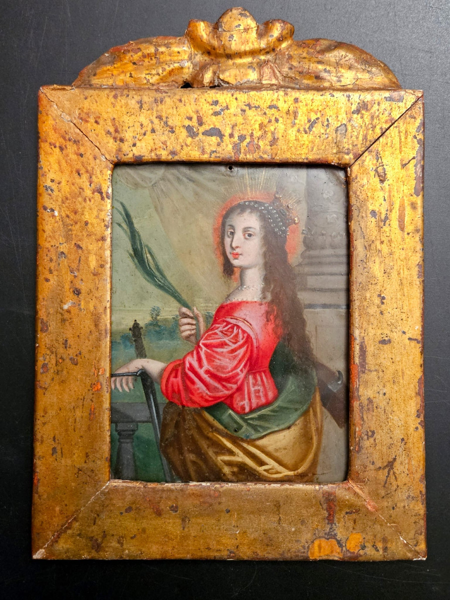 Sainte Catherine martyre, huile sur cuivre, début XVIIIème