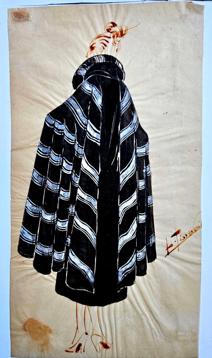 Projet de manteau, encre et gouache de Léo Tissandier