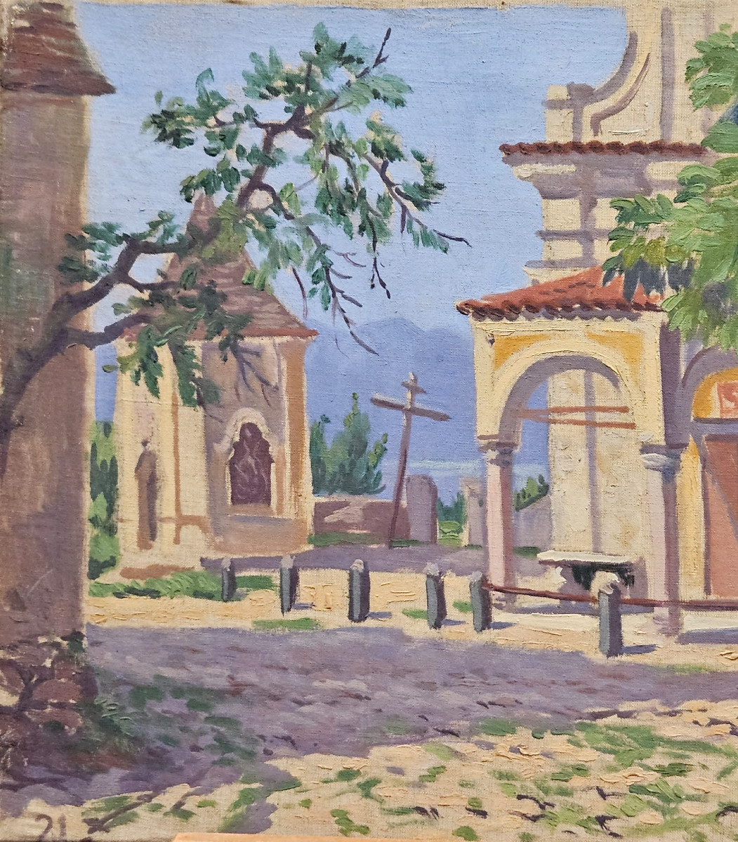 Church Near Baveno On Lake Maggiore, Oil On Canvas By Henri Pierre Lejeune, 1927-photo-2