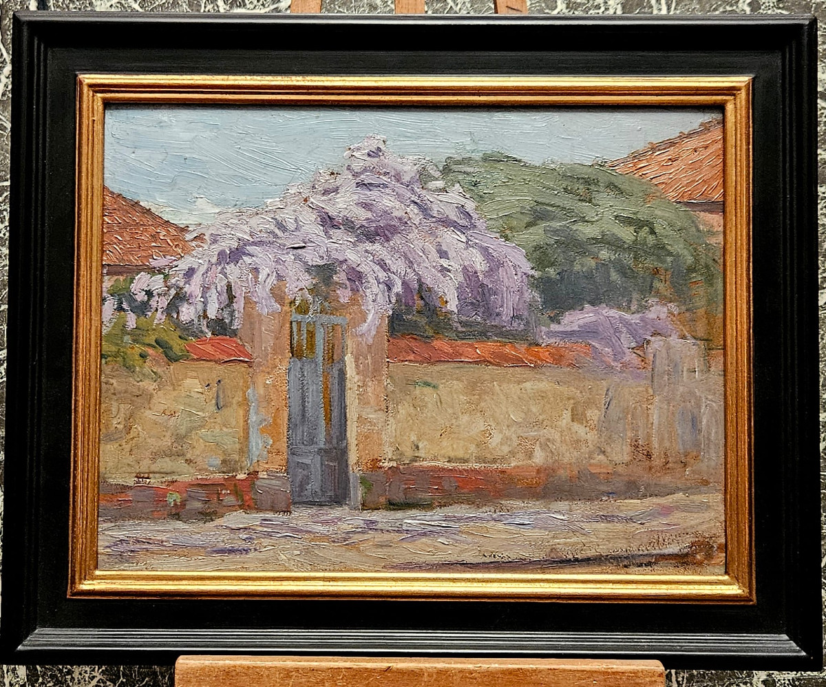 Glycine, huile sur carton, Ecole Française XIXème