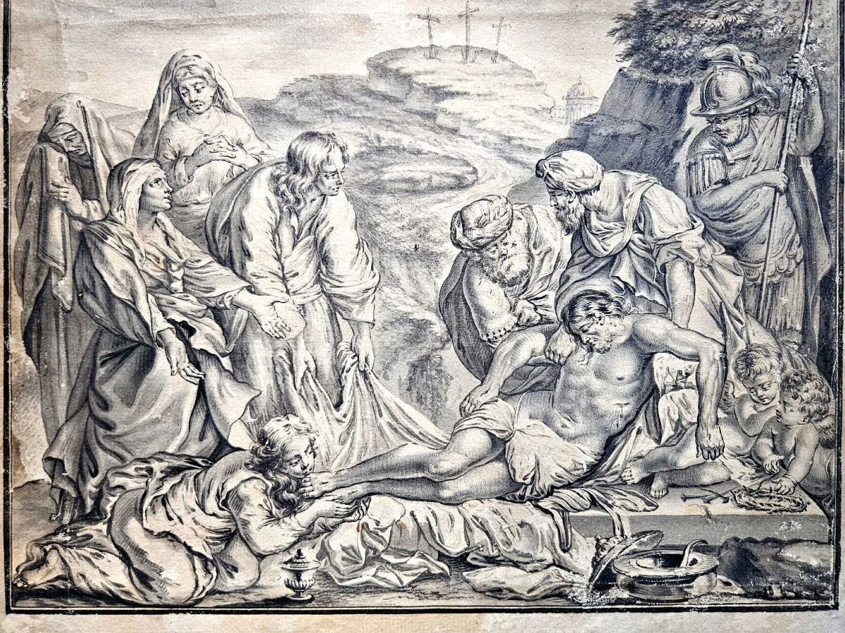 Entombment, French Drawing, 2nd Half Of The 17th Century