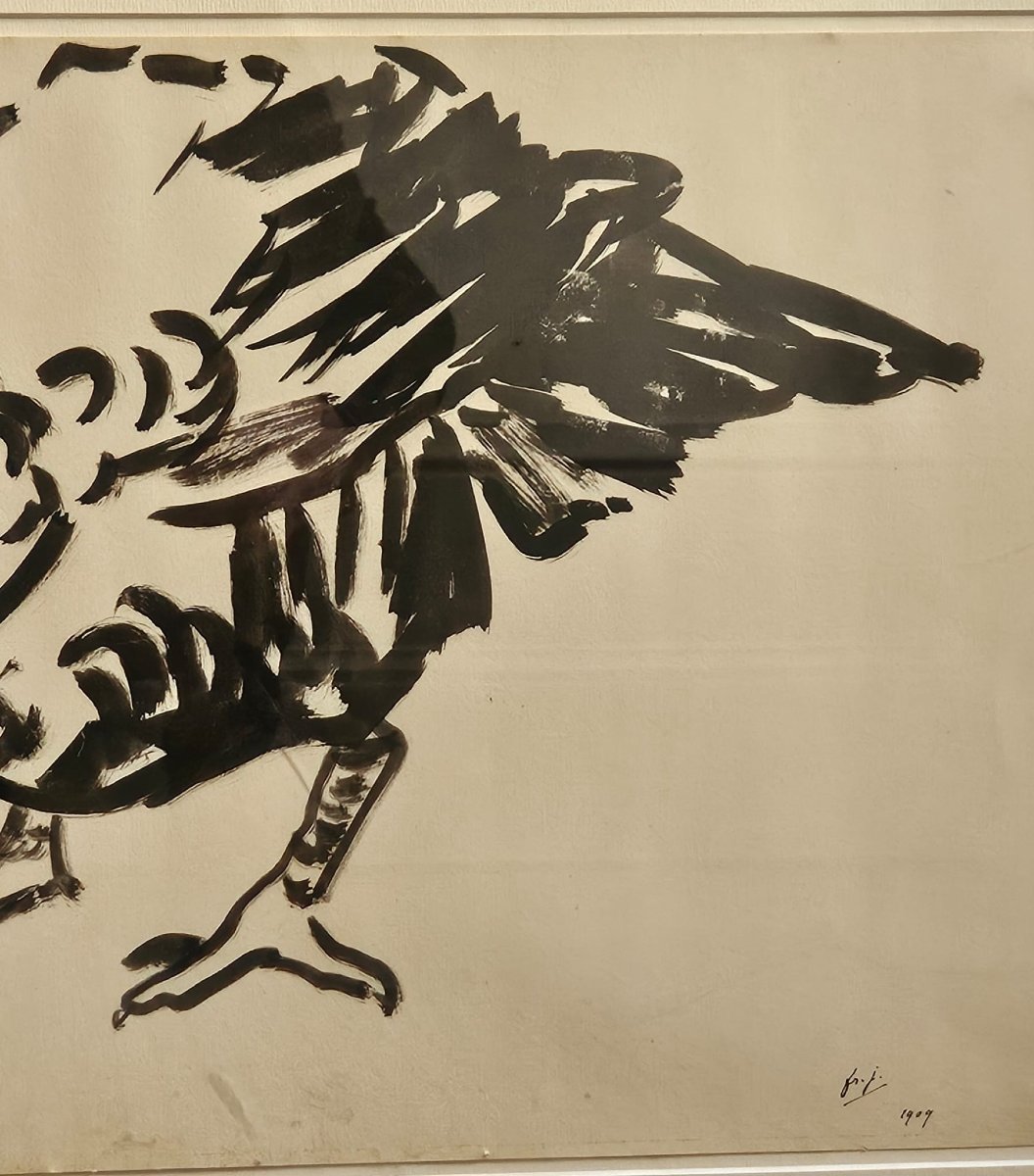 Poule, travail japonisant de Francis Jourdain, encre au pinceau, 1909-photo-2