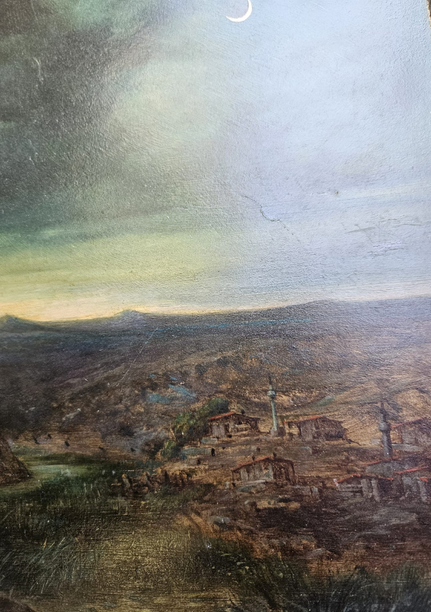 Night Landscape In European Türkiye, Oil On Wood Attributed To Jean Baptiste Durand Brager-photo-2
