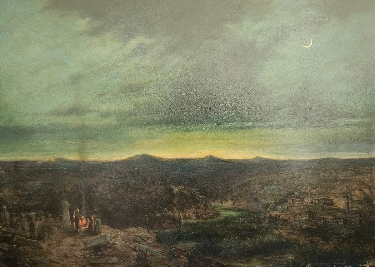 Night Landscape In European Türkiye, Oil On Wood Attributed To Jean Baptiste Durand Brager