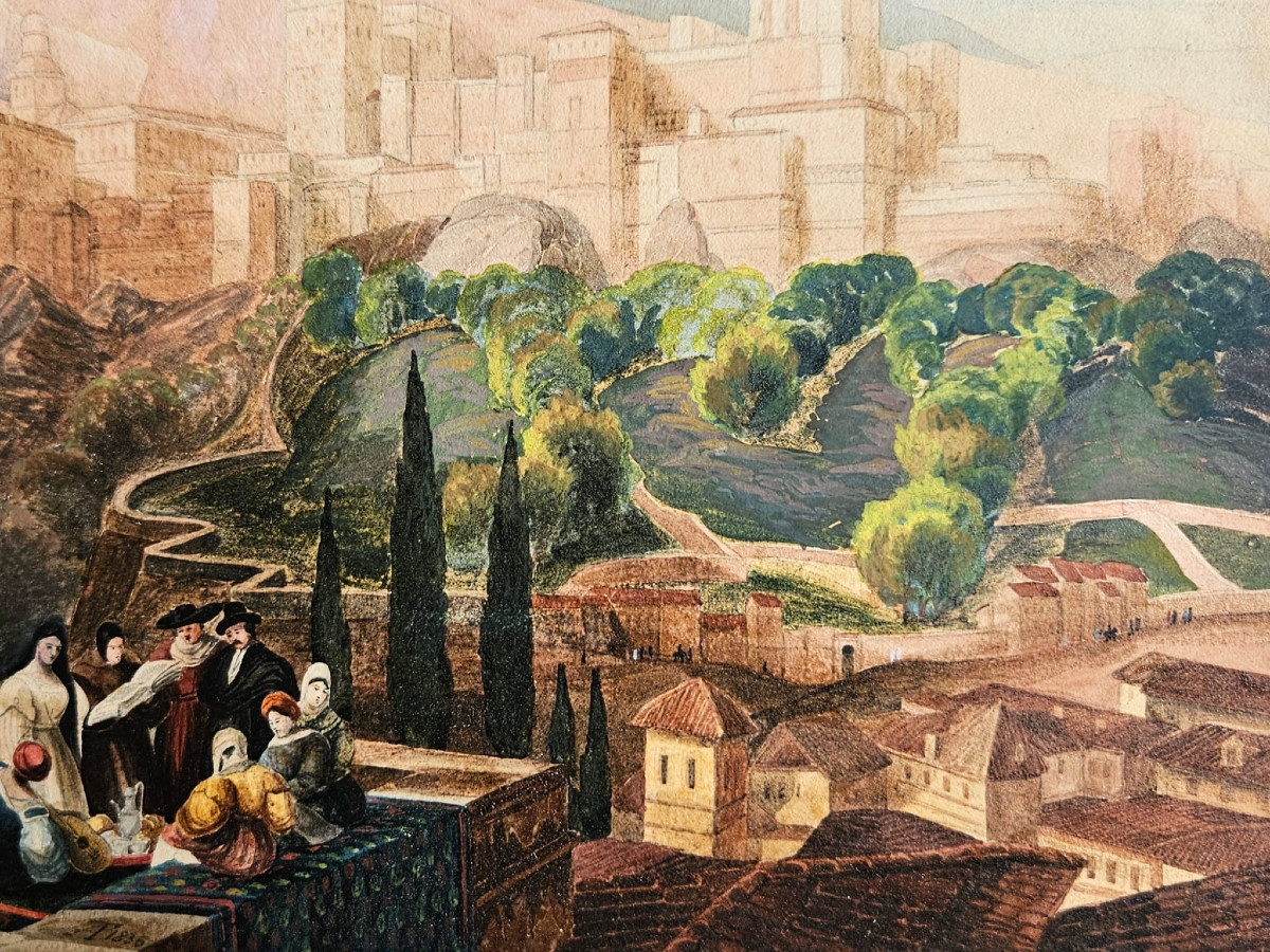 2 aquarelles d'après des gravures de David Roberts, vues de Grenade-photo-5