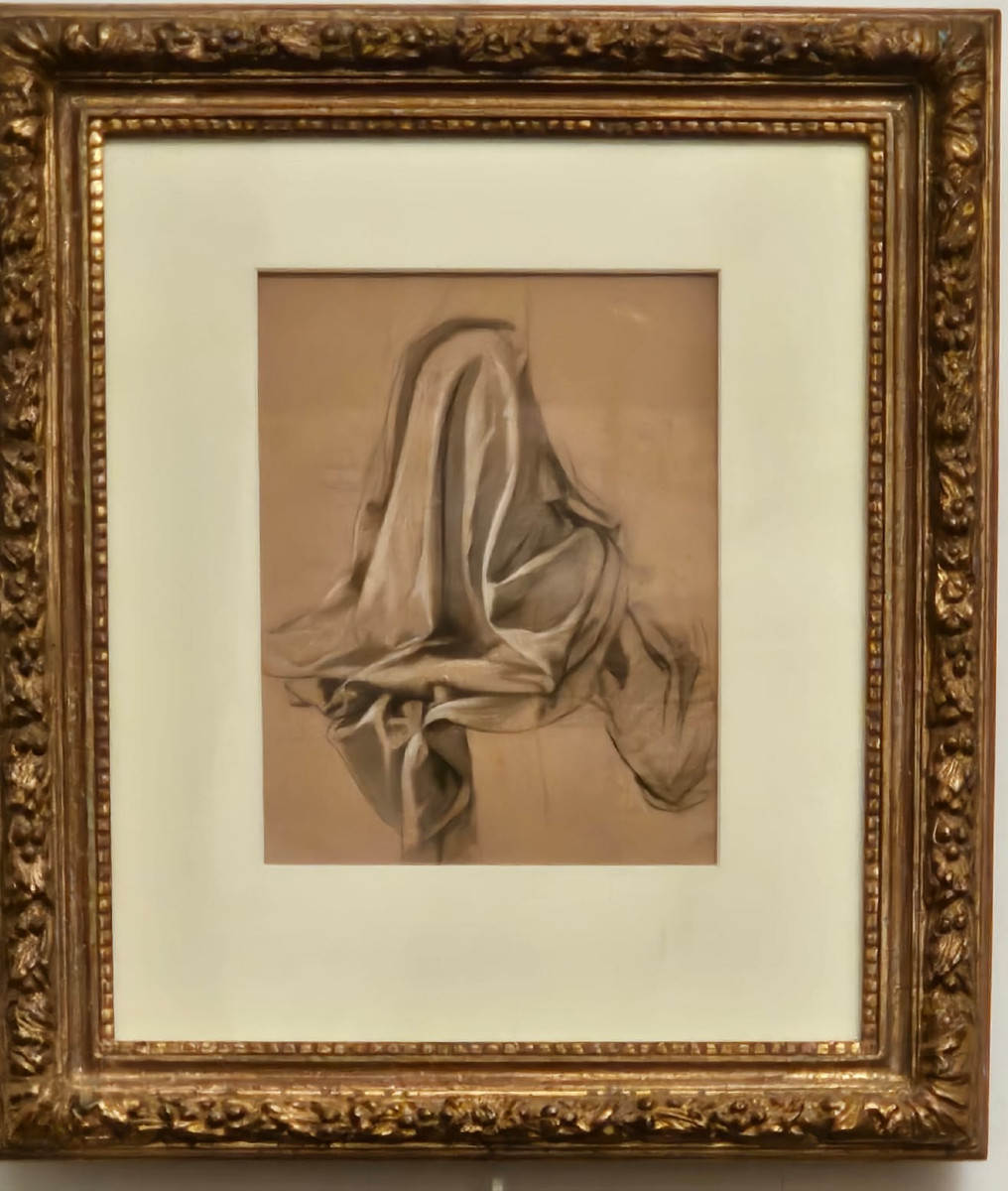 Etude de drapés de Guillaume Cabasson, dessin fusain et craie blanche-photo-3