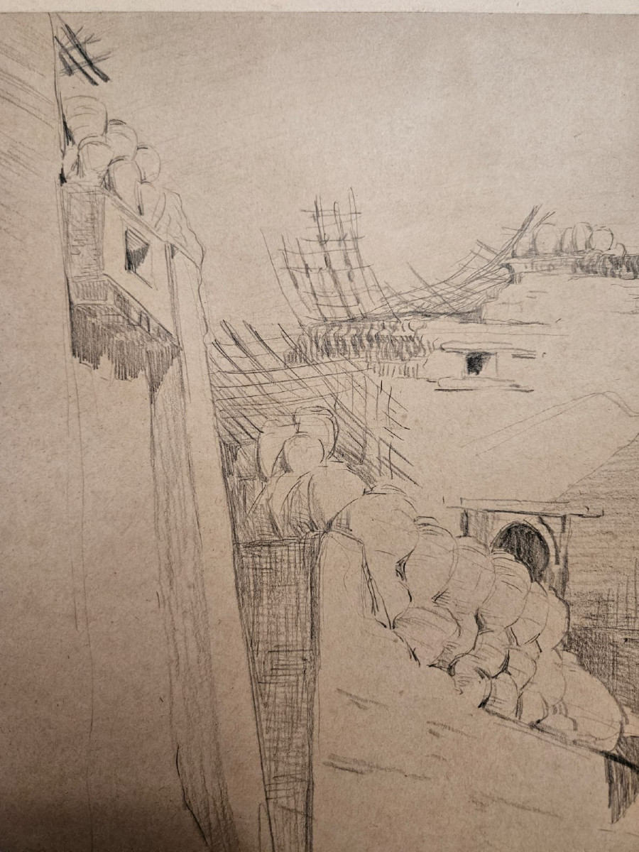 Vue d'une ville fortifiée du Maroc (Tetouan?), crayon sur papier chamois de Georges Clairin-photo-2
