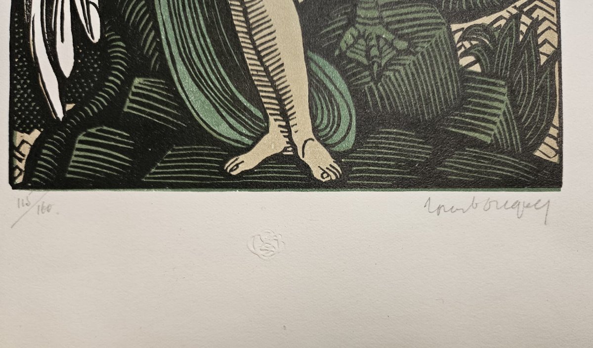 Leda And The Swan, Color Woodcut By Louis Bouquet-photo-4