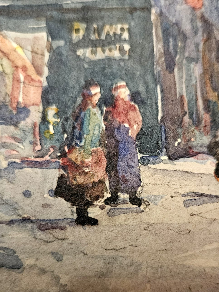 Scène de marché, aquarelle d'Octave Lafay, 1908-photo-2