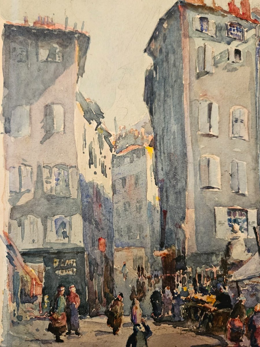 Scène de marché, aquarelle d'Octave Lafay, 1908-photo-3