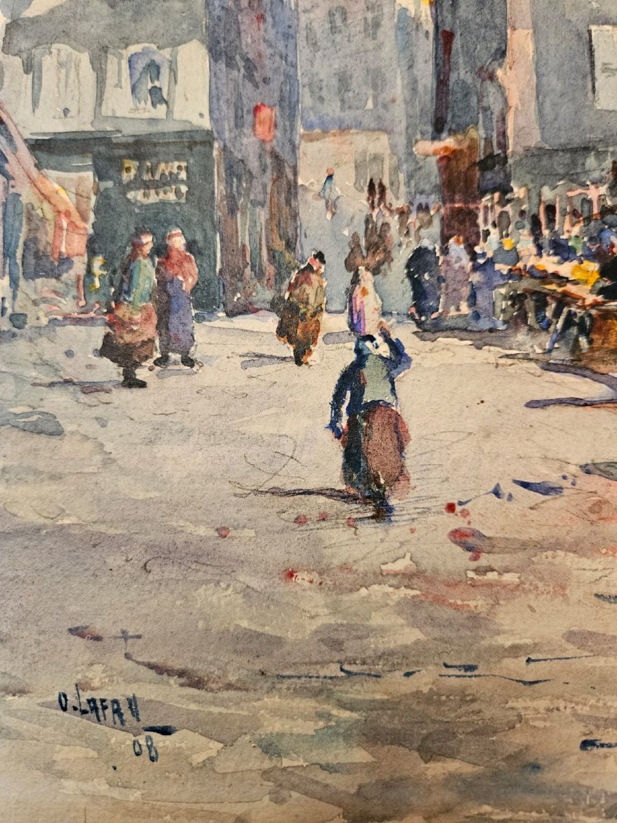 Scène de marché, aquarelle d'Octave Lafay, 1908-photo-4