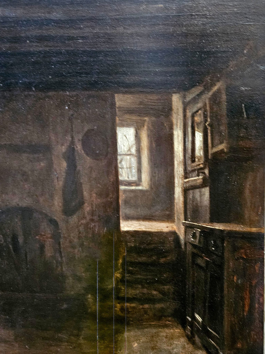Intérieur de maison, huile sur bois de Paul Seignac-photo-3