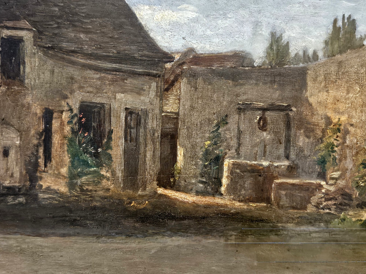 Cour de ferme à Ecouen (?), huile sur bois de Paul Seignac-photo-2