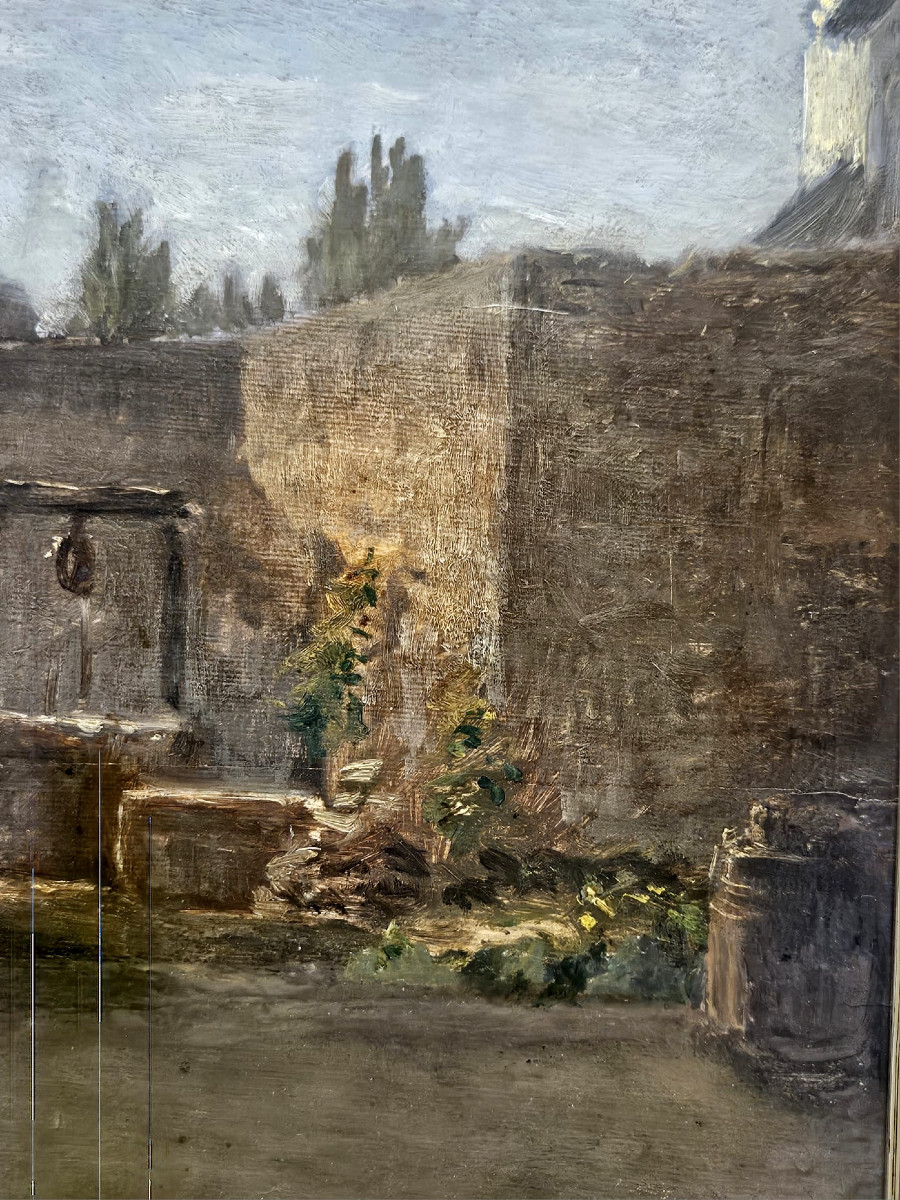 Cour de ferme à Ecouen (?), huile sur bois de Paul Seignac-photo-3