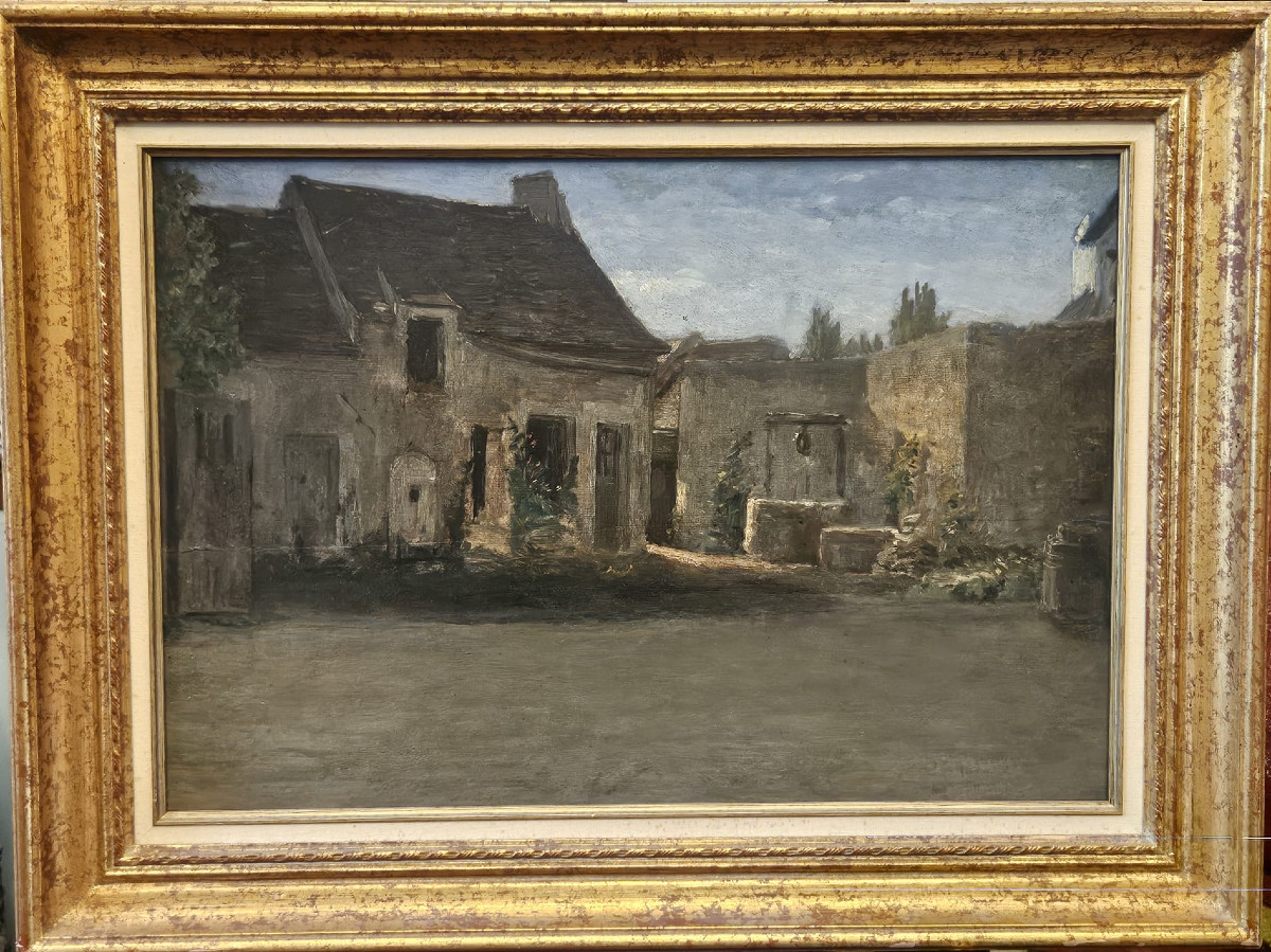 Cour de ferme à Ecouen (?), huile sur bois de Paul Seignac