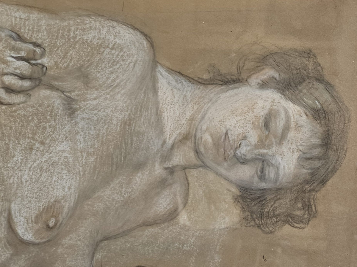 Study For Rustic Games, Pencil, Charcoal And Pastel By Armand Paulis, Circa 1920-photo-2