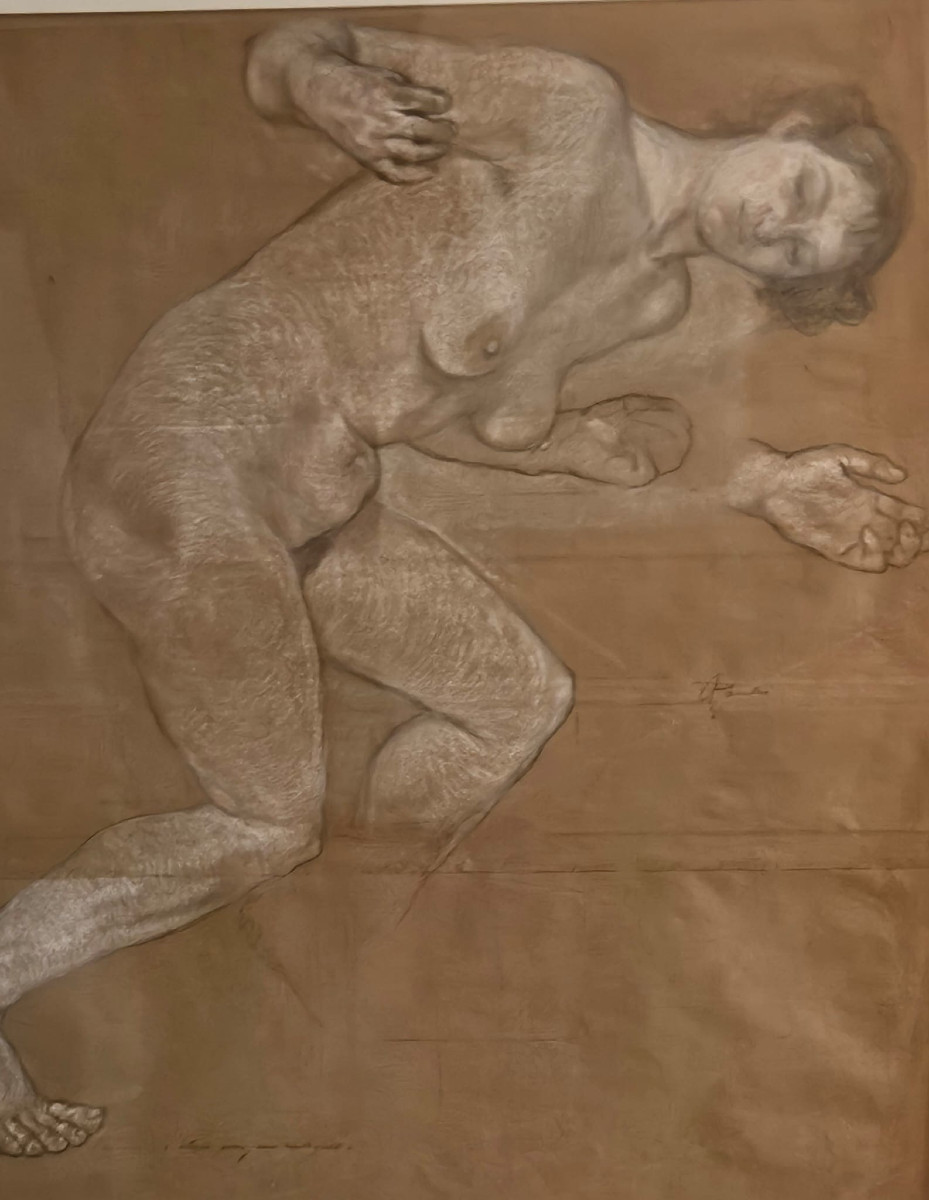 Study For Rustic Games, Pencil, Charcoal And Pastel By Armand Paulis, Circa 1920-photo-3
