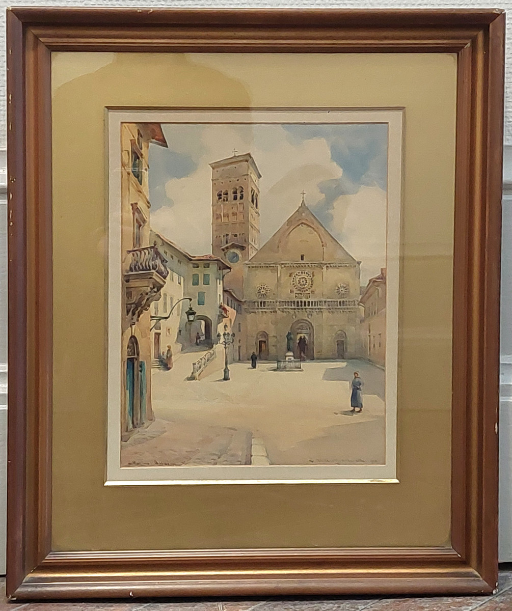 San Rufino Cathedral In Assisi, Watercolor By Macdonald, 1910.-photo-2
