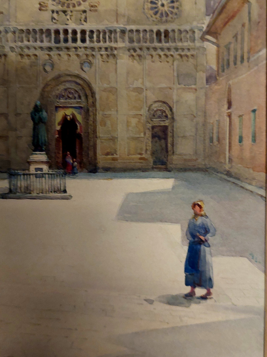 San Rufino Cathedral In Assisi, Watercolor By Macdonald, 1910.-photo-1