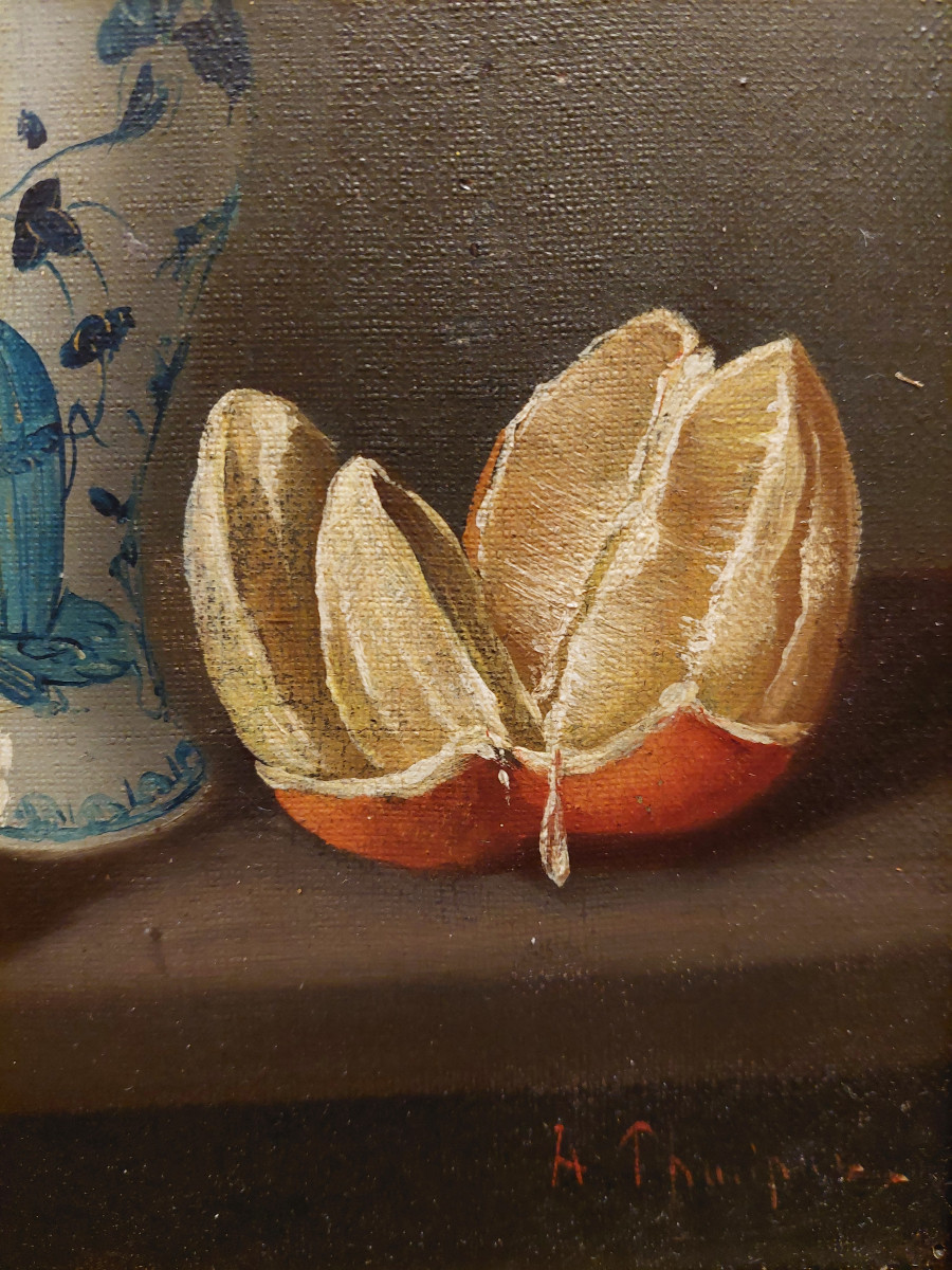 Nature morte aux quartiers d'orange, huile sur toile d' Adolphe Phalipon-photo-2