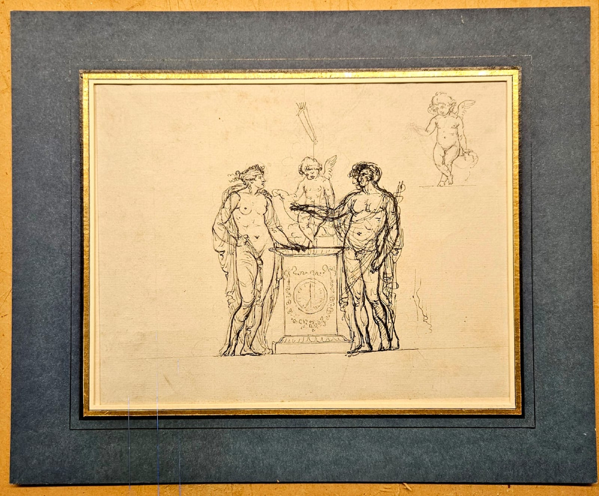 Dessin pour une pendule, fin XVIIIème, portant le cachet de la collection Charles Ferault-photo-2