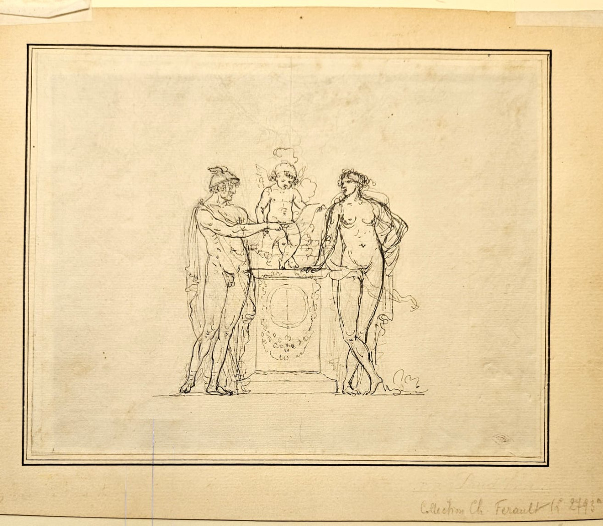 Dessin pour une pendule, fin XVIIIème, portant le cachet de la collection Charles Ferault-photo-3