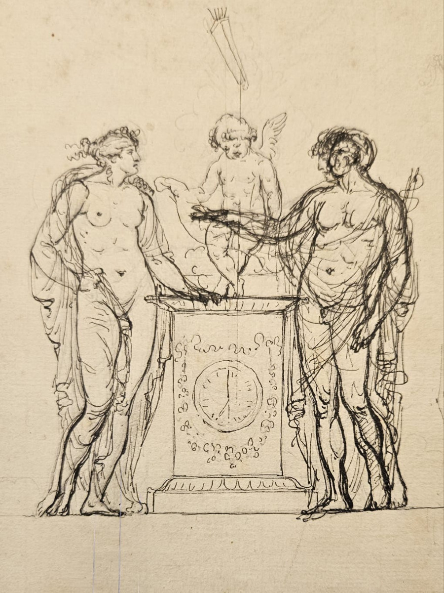 Dessin pour une pendule, fin XVIIIème, portant le cachet de la collection Charles Ferault-photo-4