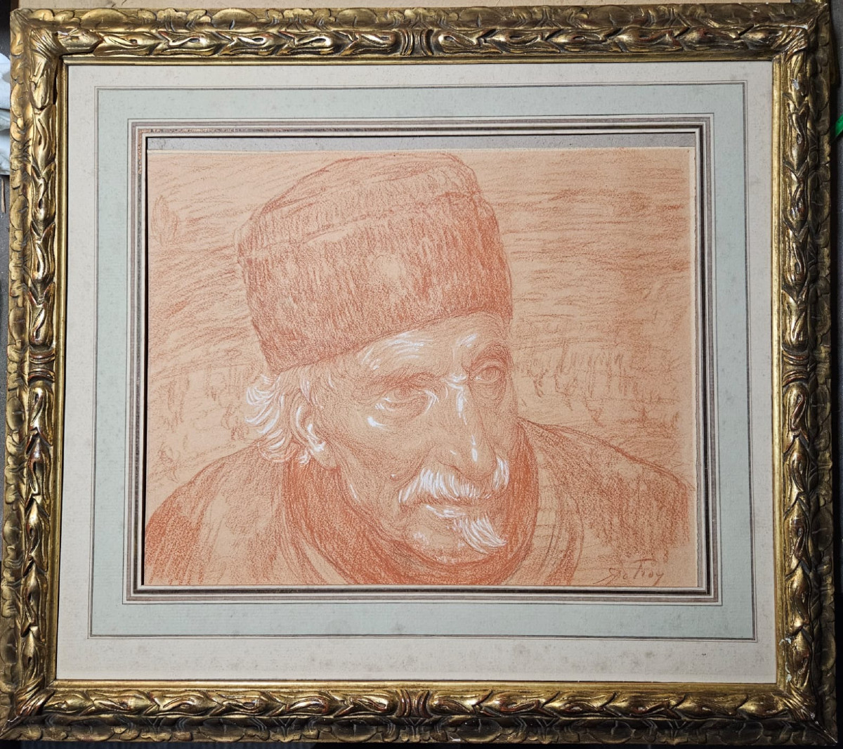 Self-portrait Of Léon Detroy, Sanguine Drawing, Circa 1930-photo-2