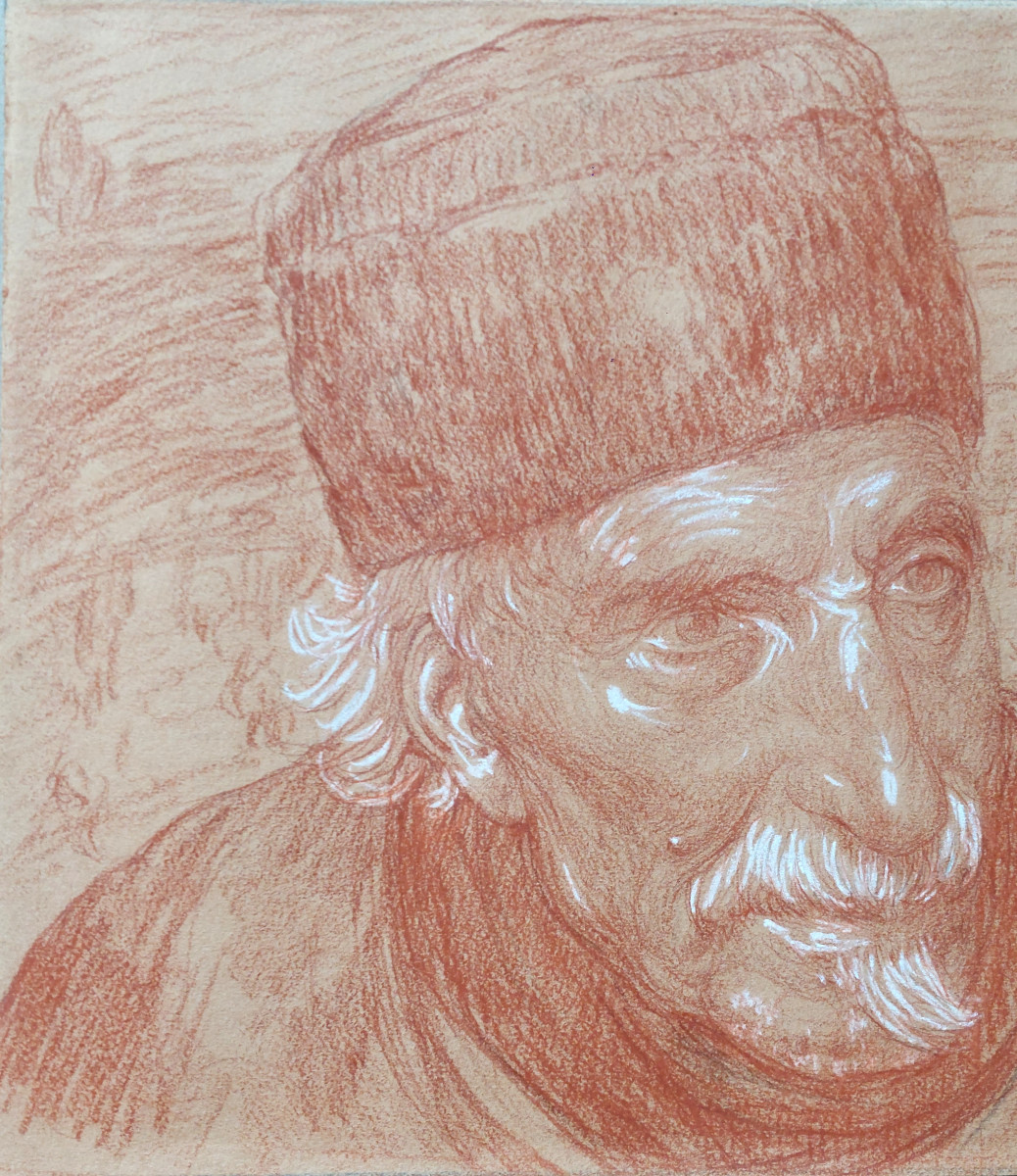 Self-portrait Of Léon Detroy, Sanguine Drawing, Circa 1930-photo-3