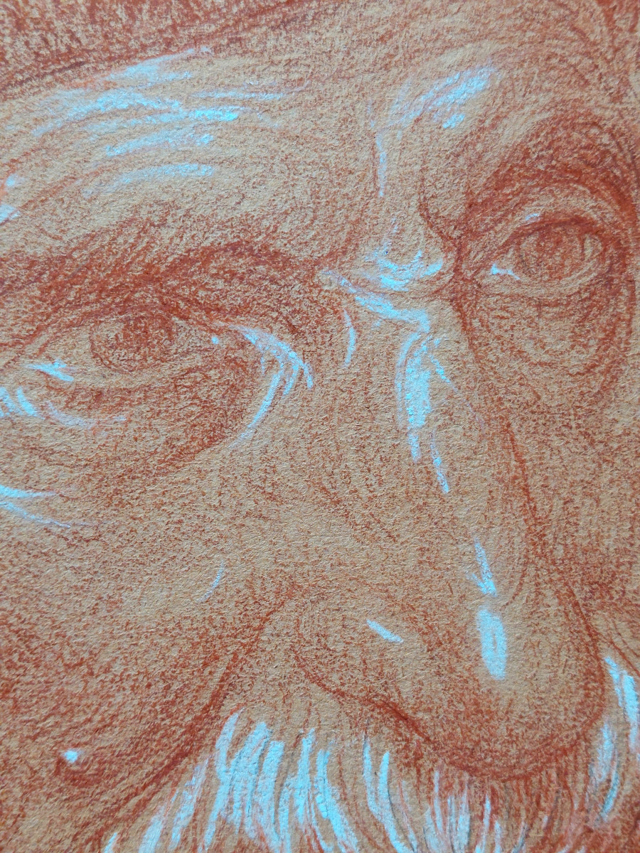 Self-portrait Of Léon Detroy, Sanguine Drawing, Circa 1930-photo-1