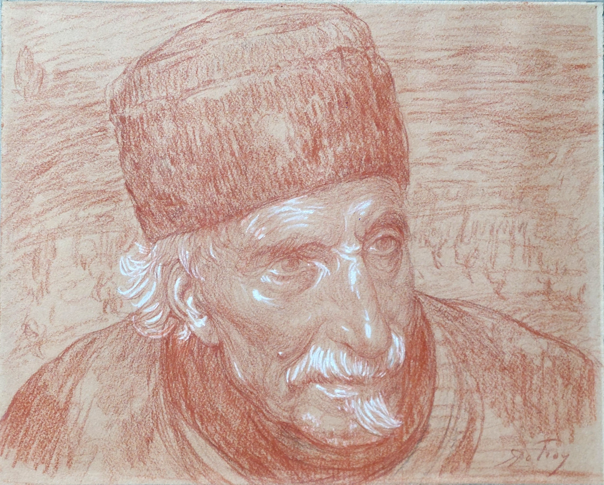 Self-portrait Of Léon Detroy, Sanguine Drawing, Circa 1930