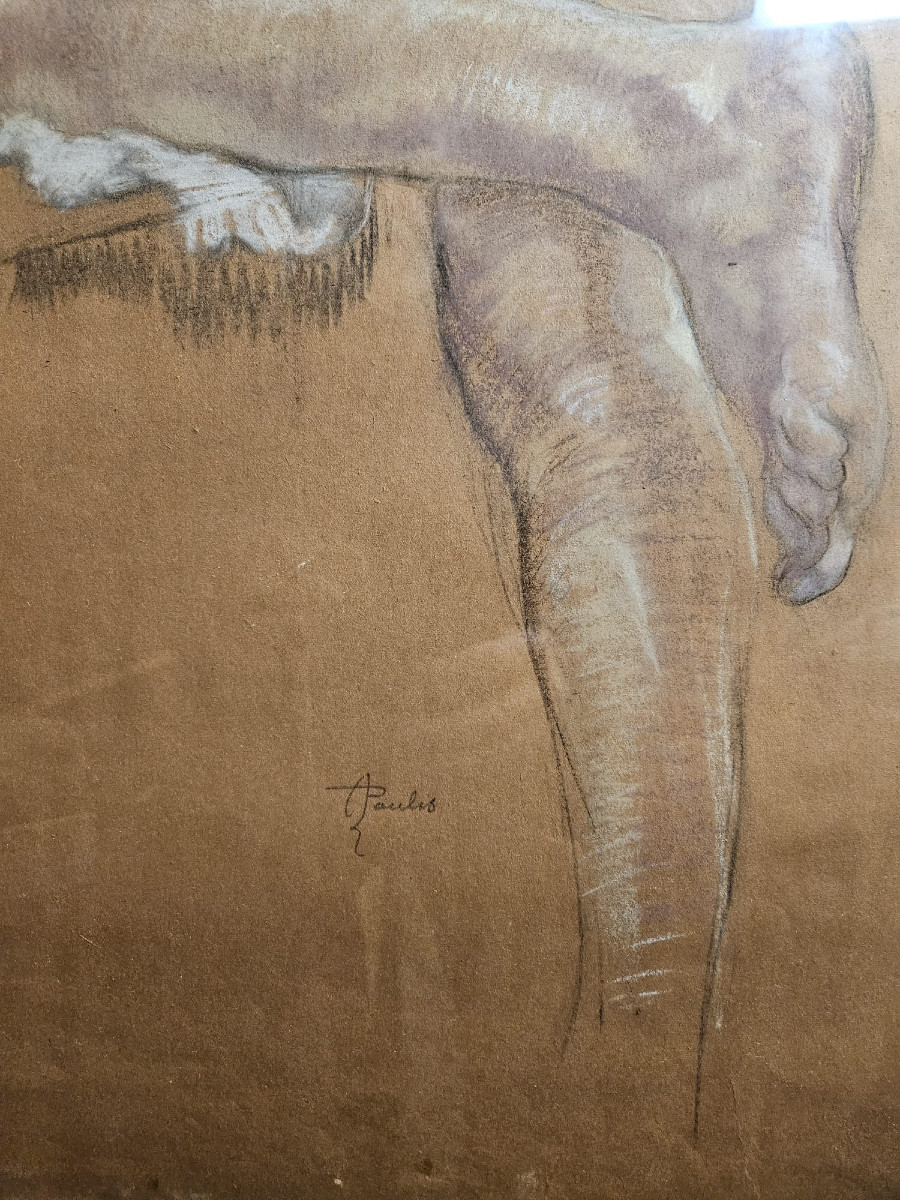 Nude, Charcoal And Chalk On Paper By Armand Paulis 2-photo-4